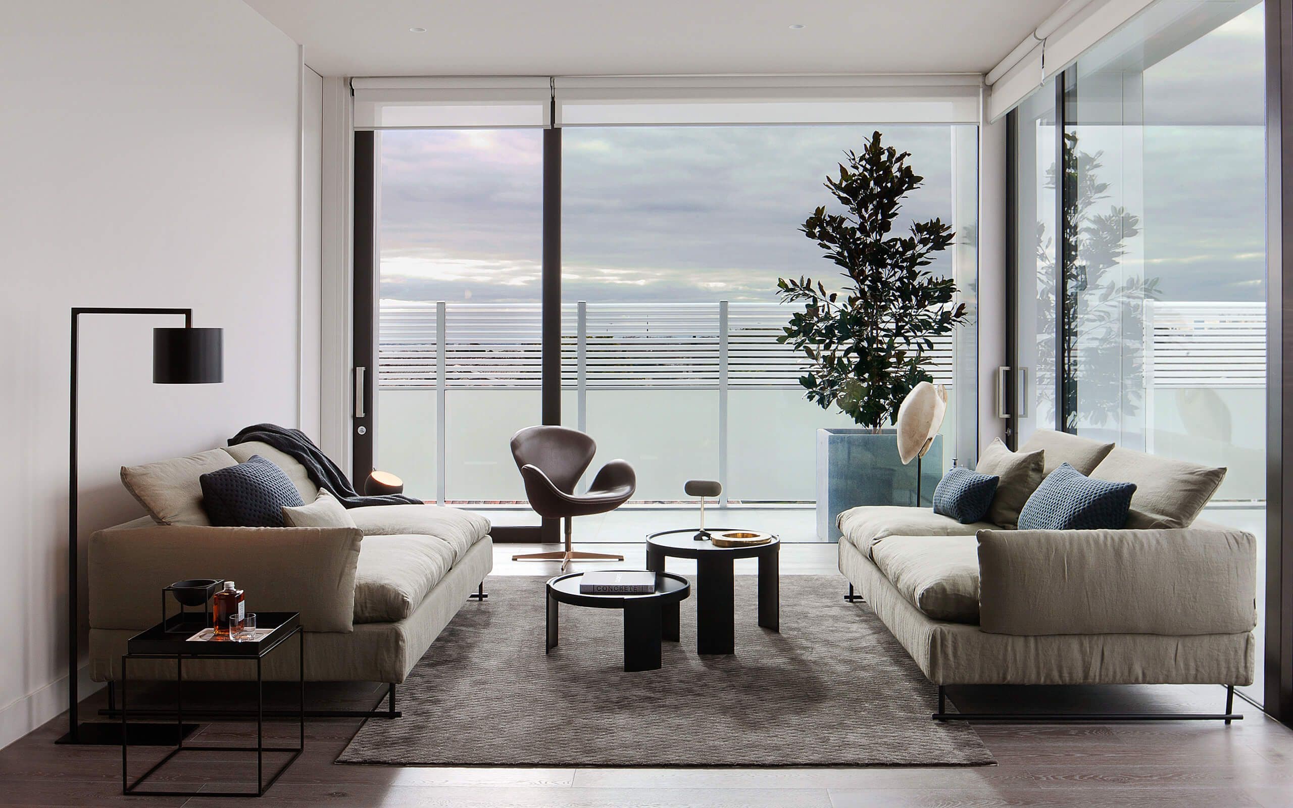 Loungeroom wide shot of both couch