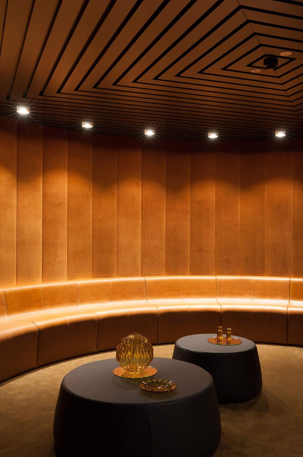 Curved seating area in wood