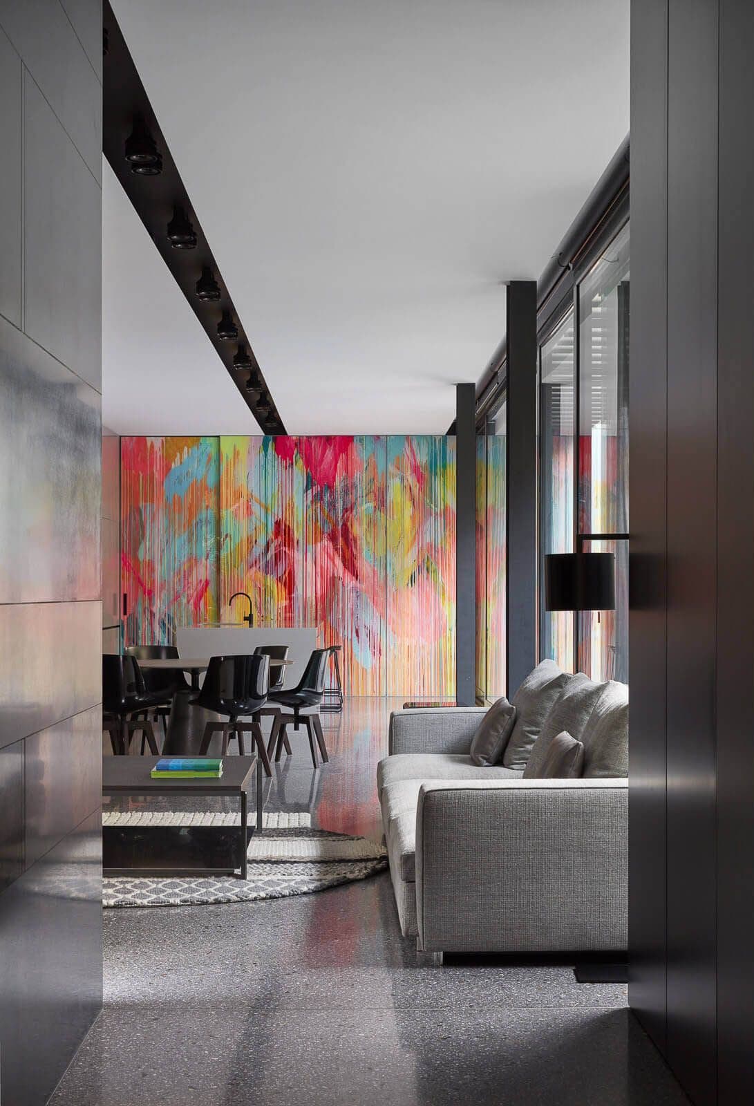 Framed loungeroom with colourful wall