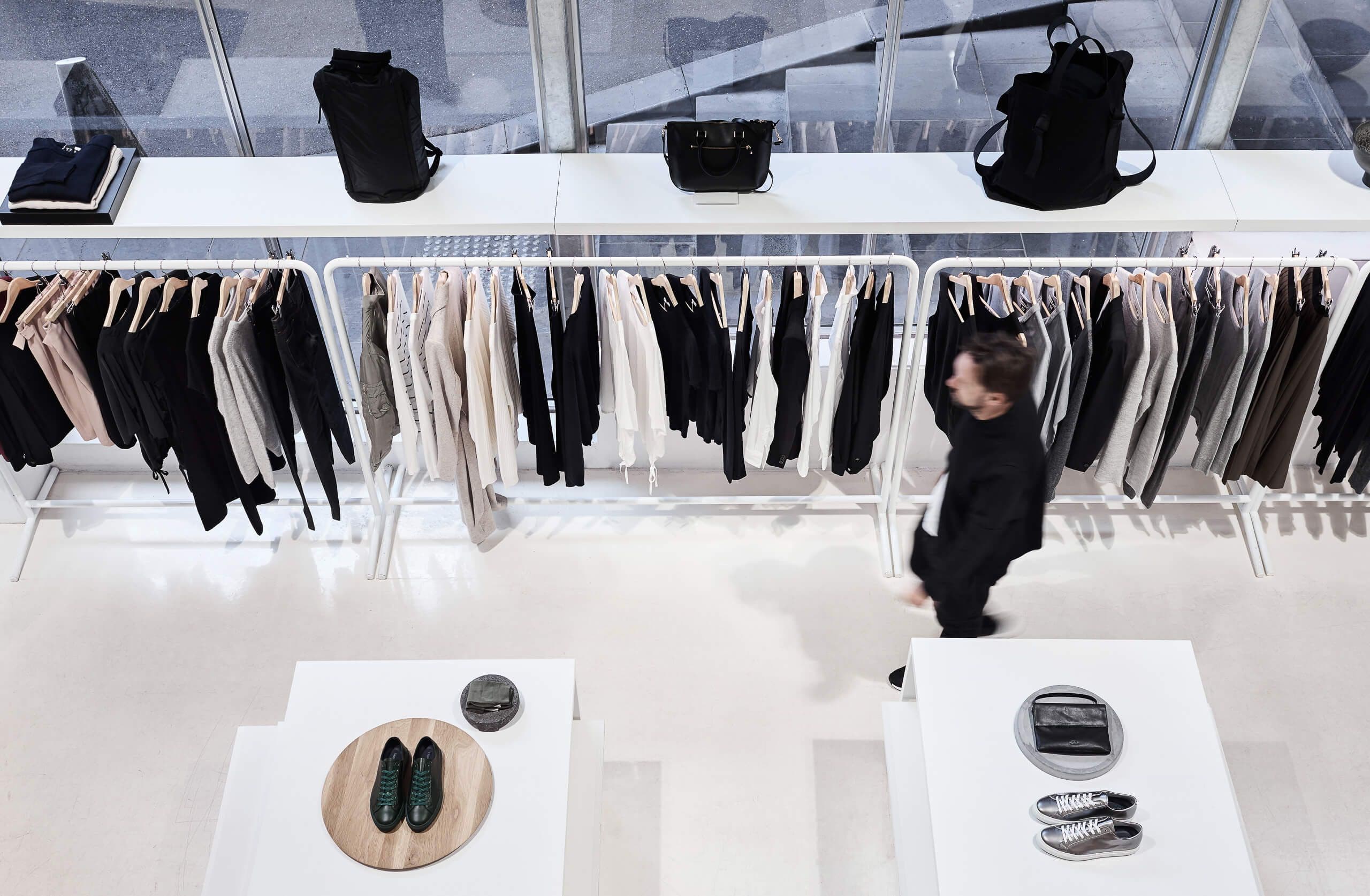 Mezanine view of clothing racks