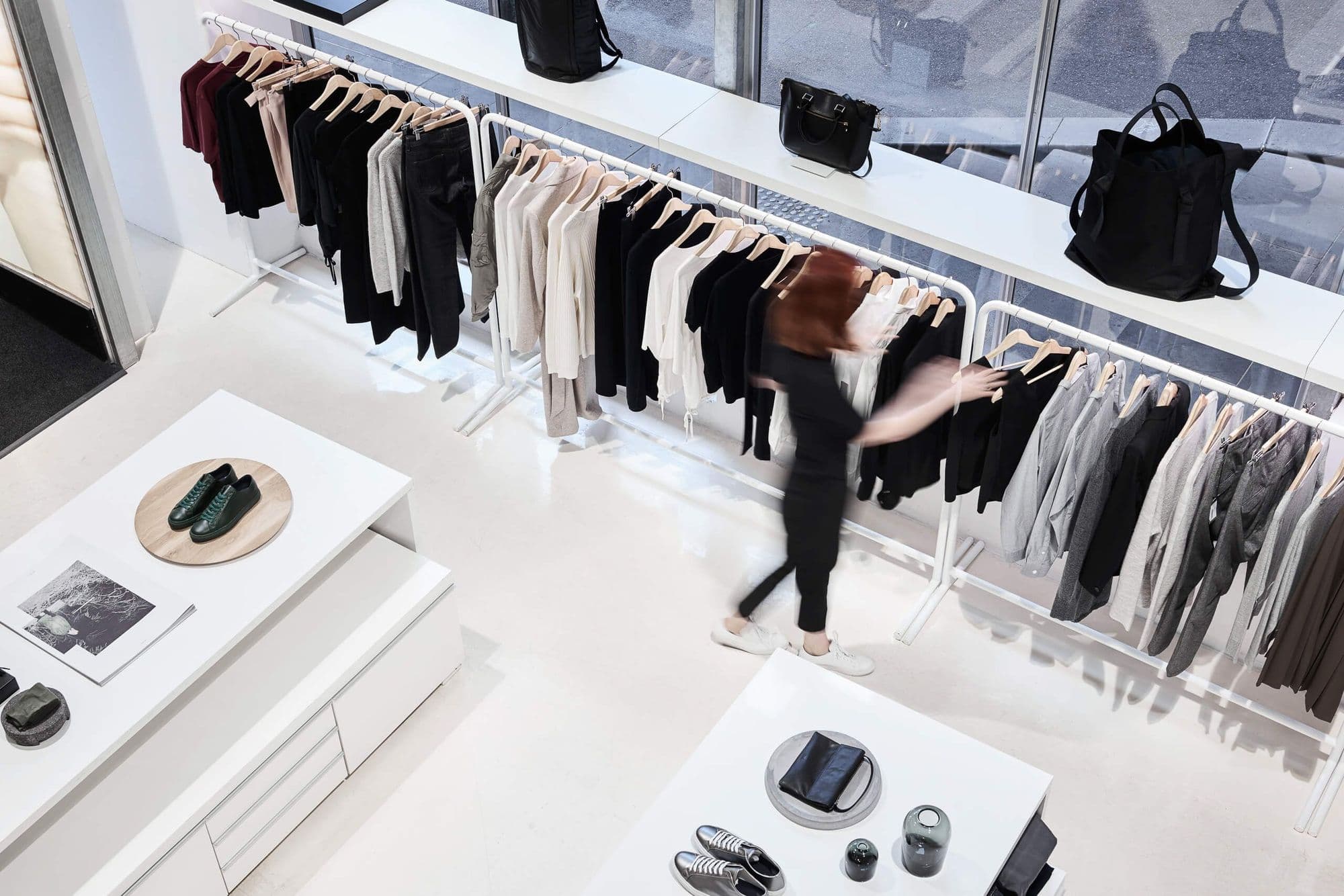 Mezanine view of clothing racks