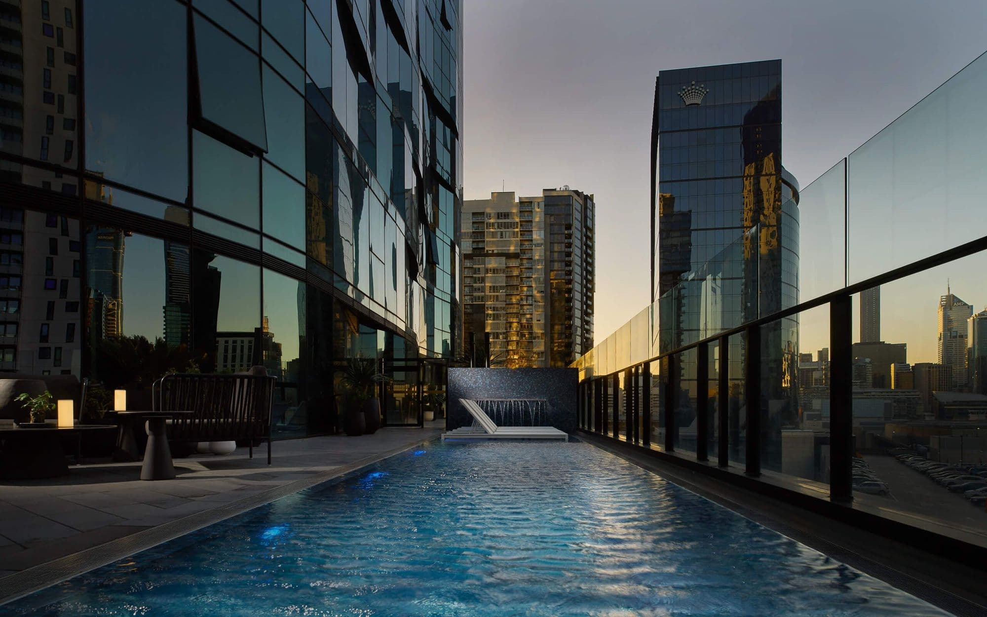 Outdoor pool in evening