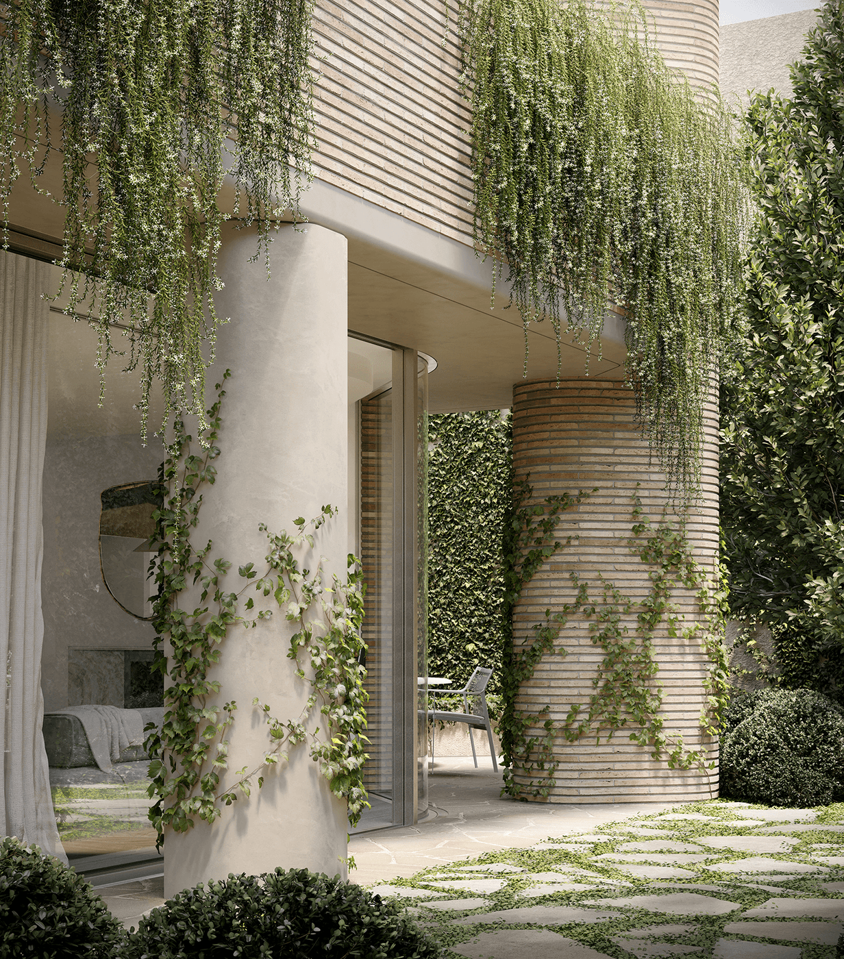 Como Gardens columns with climbing ivy